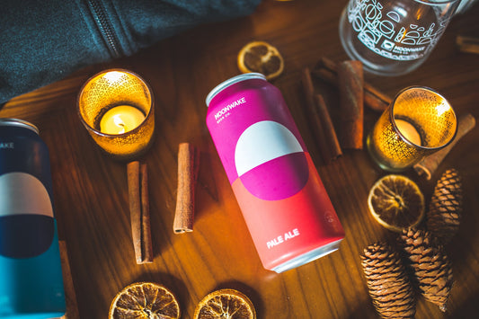 Can of beer on Christmas decorated table